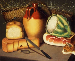 Gato, ratón, tocino y queso, c.1820